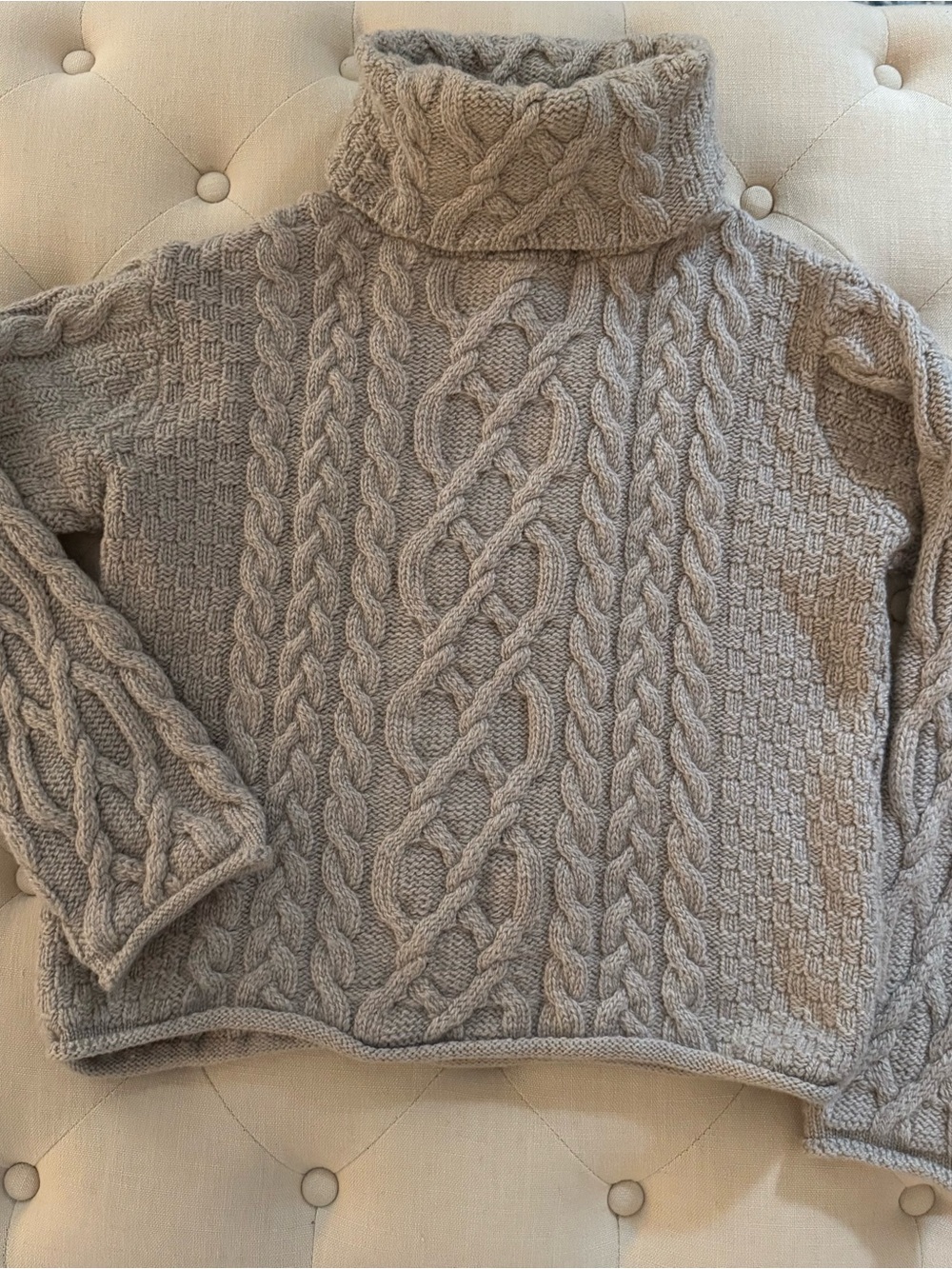 Irish Inis Craft  Cable Knit Cowl Neck Fisherman 100% Merino Wool Sweater M